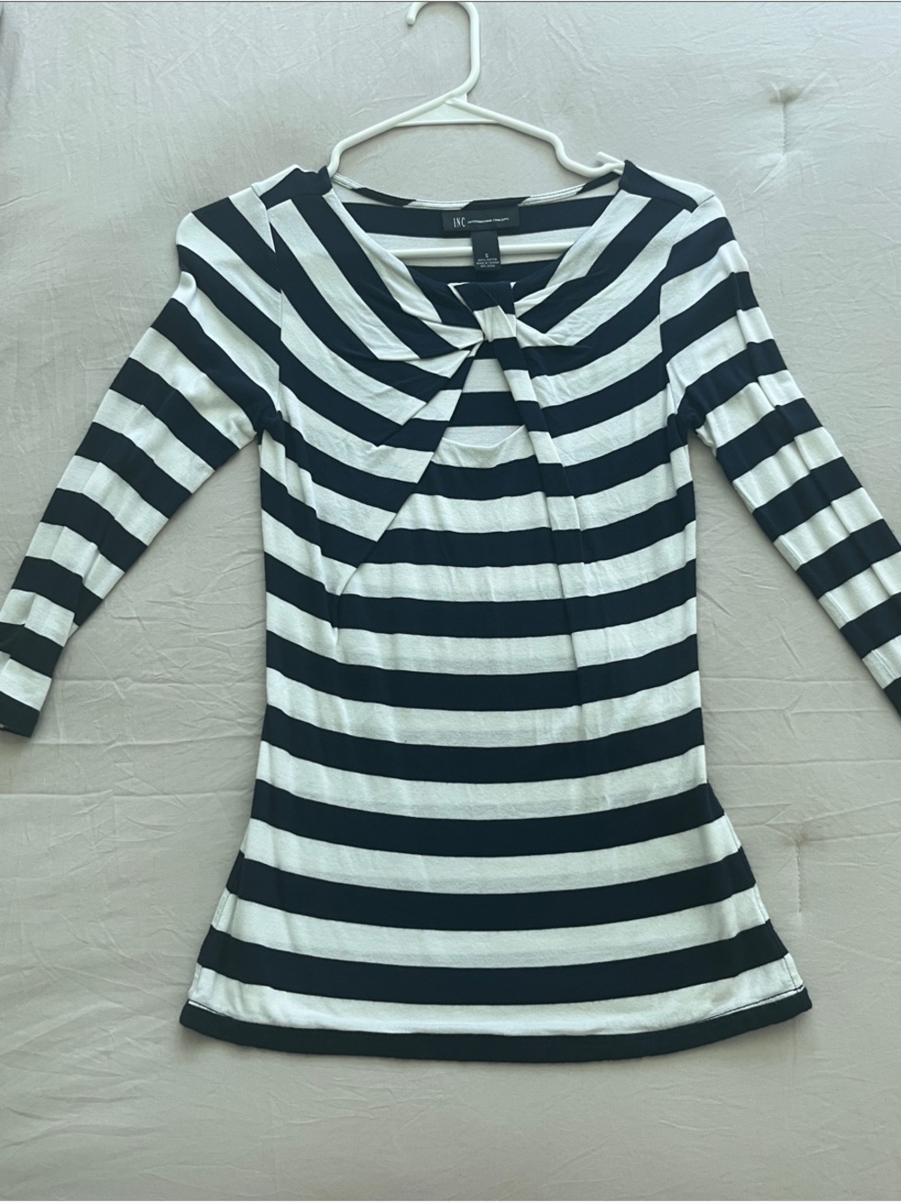 Navy & White Striped Twist Neck Top
